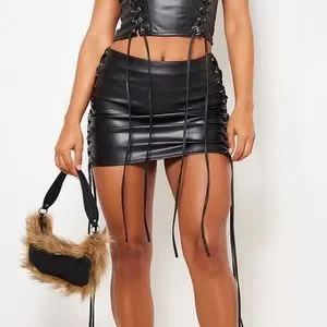 PrettyLittleThing Skirts Plt Faux Leather Lace Front Micro - Main Image